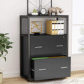 2 Drawer Lateral File Cabinet with Lock, Metal Wire Open Storage Shelves (Walnut) I643952