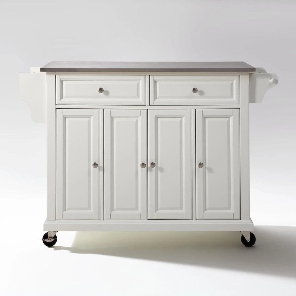 White/Silver Wood Stainless Steel Kitchen Cart B109252