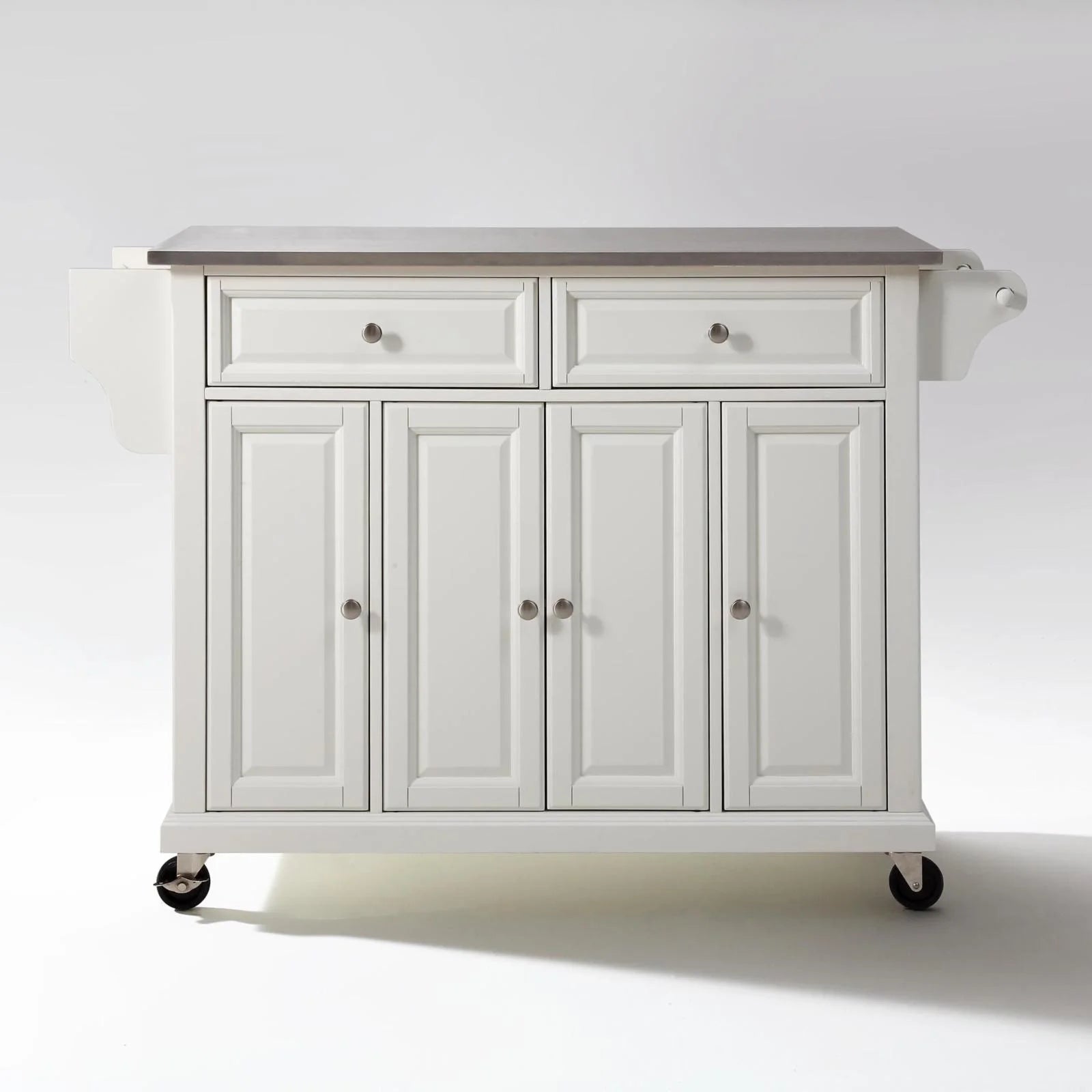White/Silver Wood Stainless Steel Kitchen Cart B109252