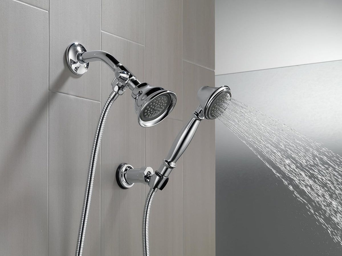 Chrome Hand Held Shower Head with 7 Spray Settings and 5' Hose, Chrome Shower Arm Diverter Pack of 2 L2398