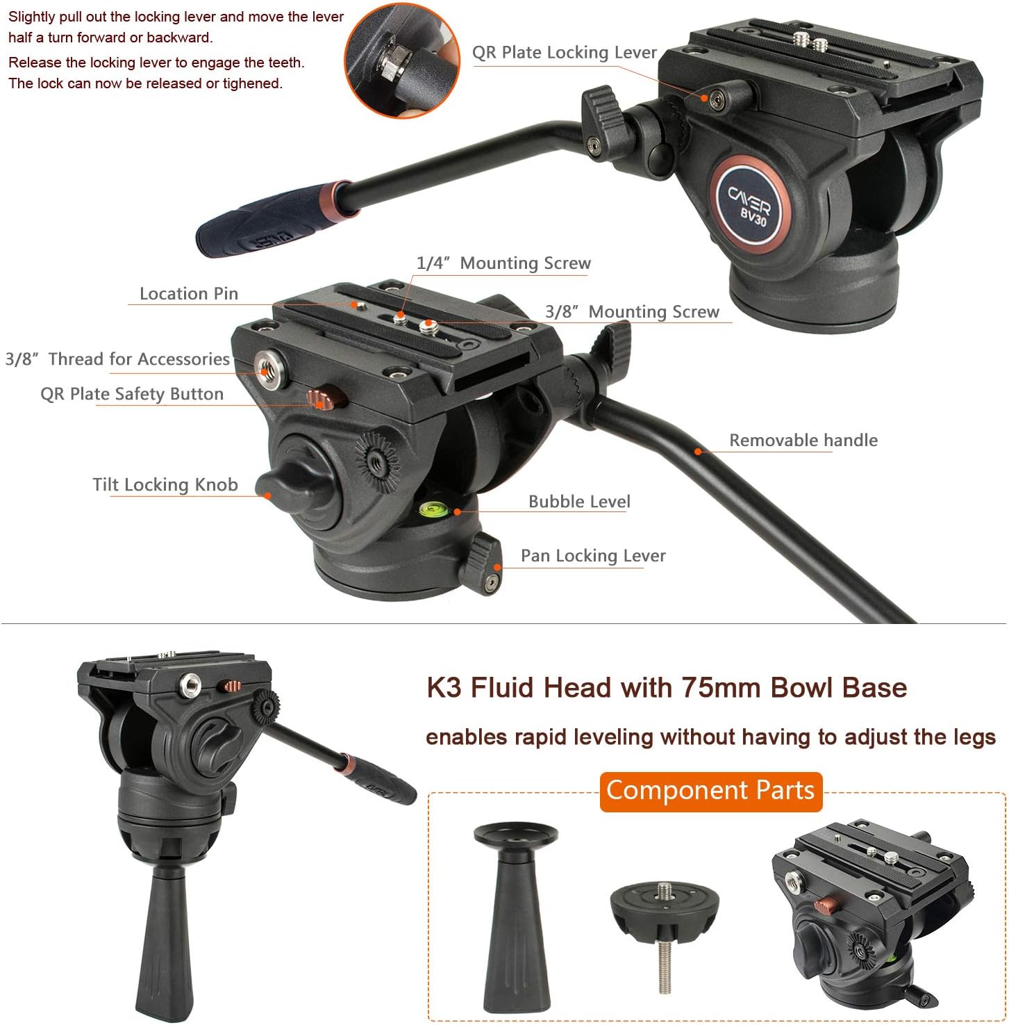 Heavy Duty 64 inches Aluminum Video Tripod with Fluid Head V1299
