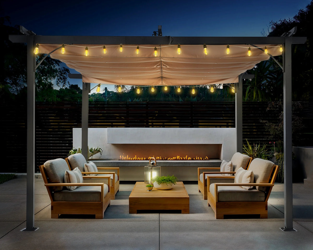 Beige 10x10 Retractable Shade Patio Gazebo Pergola P383488