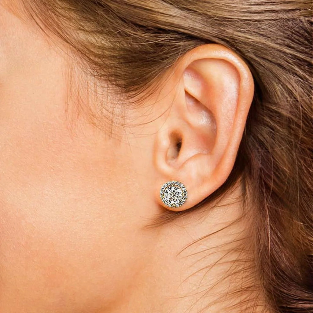 0.60 Carat Round Halo Natural Diamond Stud Earrings 14K Yellow Gold P213815