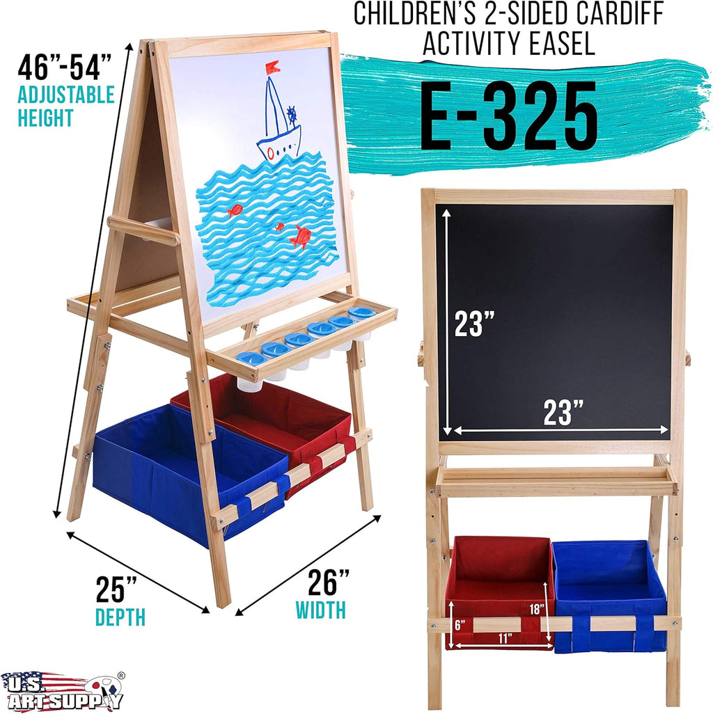 Children's Art Activity Easel with Easel Paper Roll, 2 Large Storage Bins and 6 No-Spill Paint Cups and Lids T344626