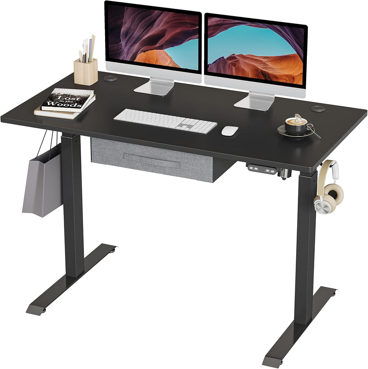 White Frame 55x24 Inches Electric Standing Desk with Drawers C591