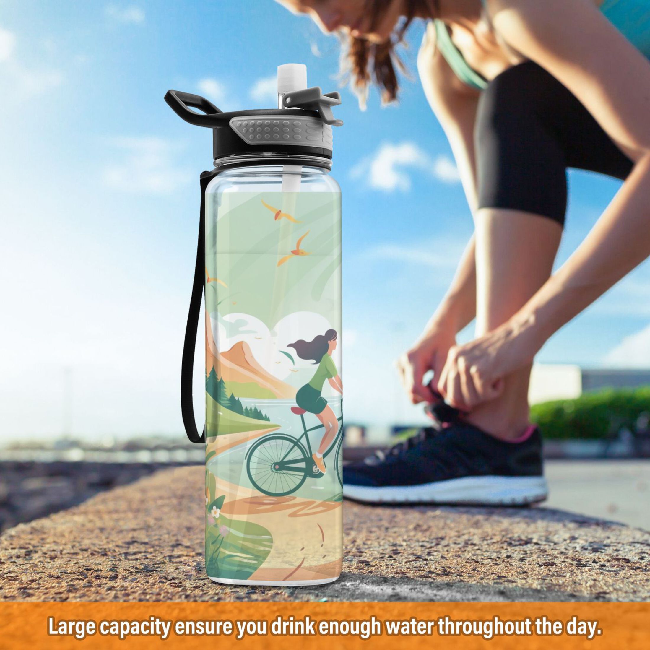 32oz Tritan Sports Water Bottle with Straw W391