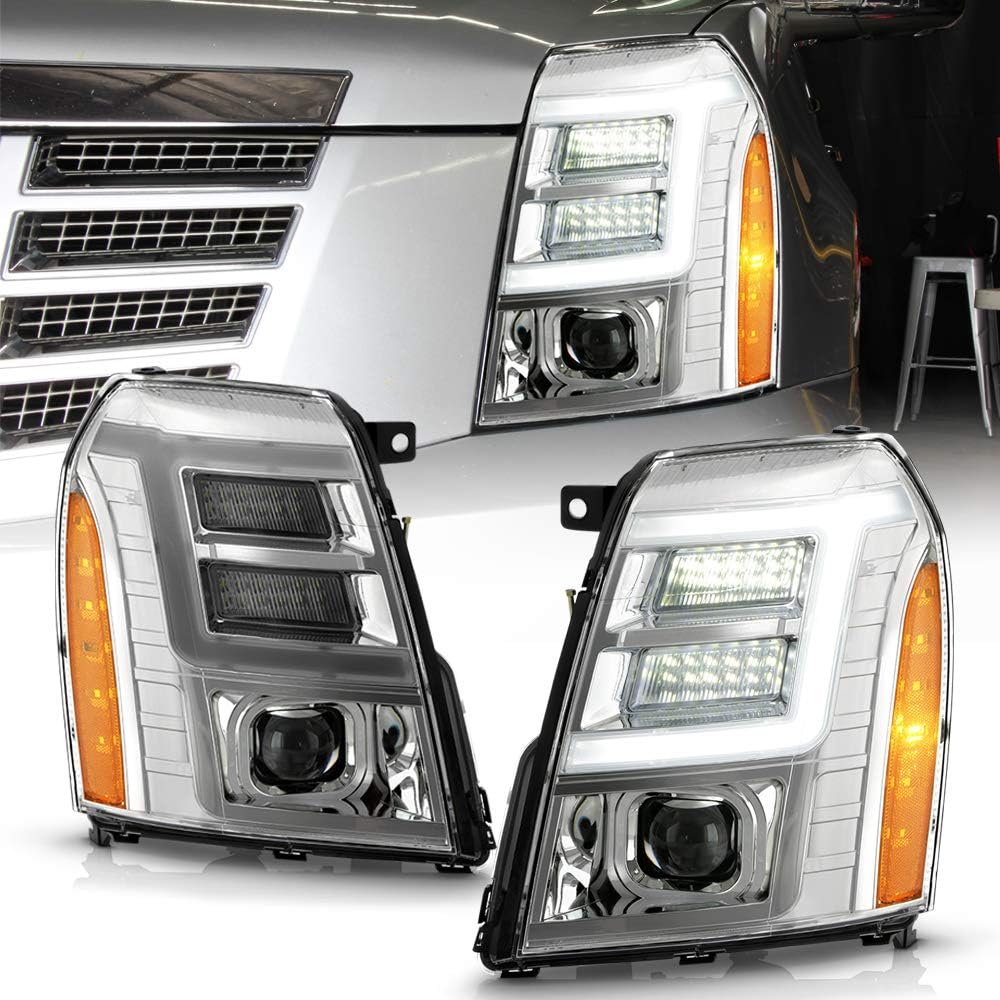 Chrome LED Tube DRL Projector Headlights Pair Set P717