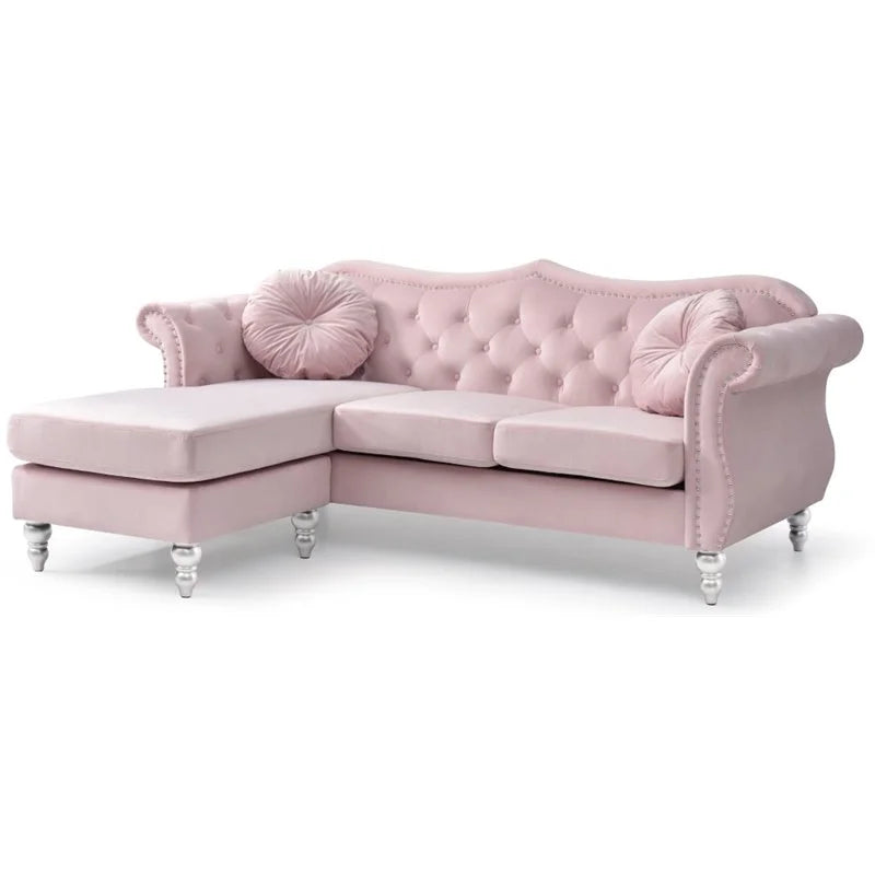 Pink 2-Piece Furniture Set with Sofa Chaise and Loveseat P946