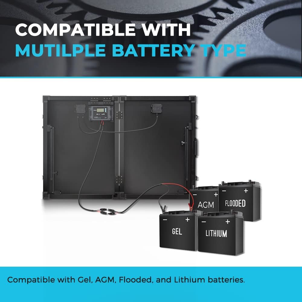 100 Watt 12 Volt Monocrystalline Foldable 2Pcs 50W Solar Panel Suitcase with Waterproof 20A Charger Controller O55050