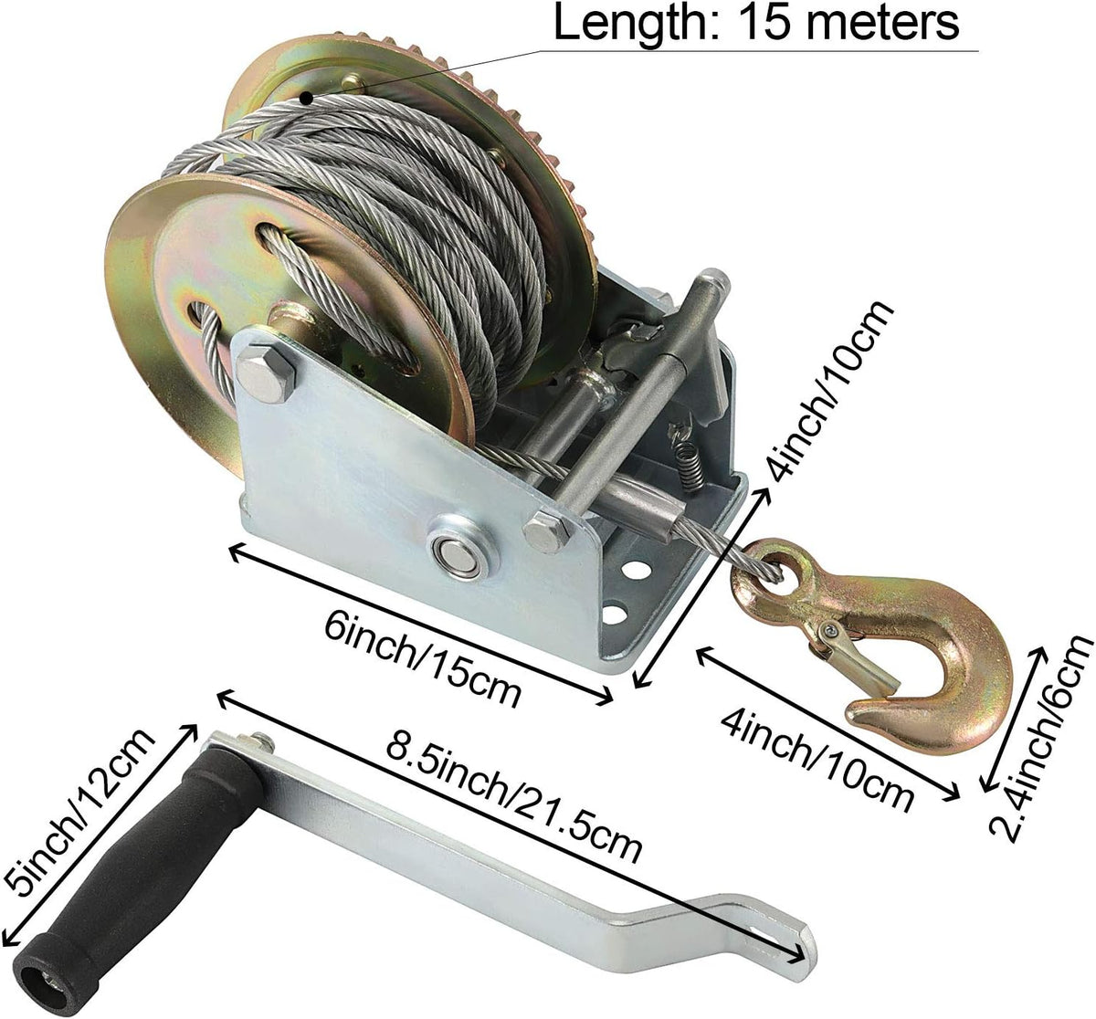 1600lbs Capacity Heavy Duty Hand Winch with 49FT Steel Cable, Pack of 2 C922