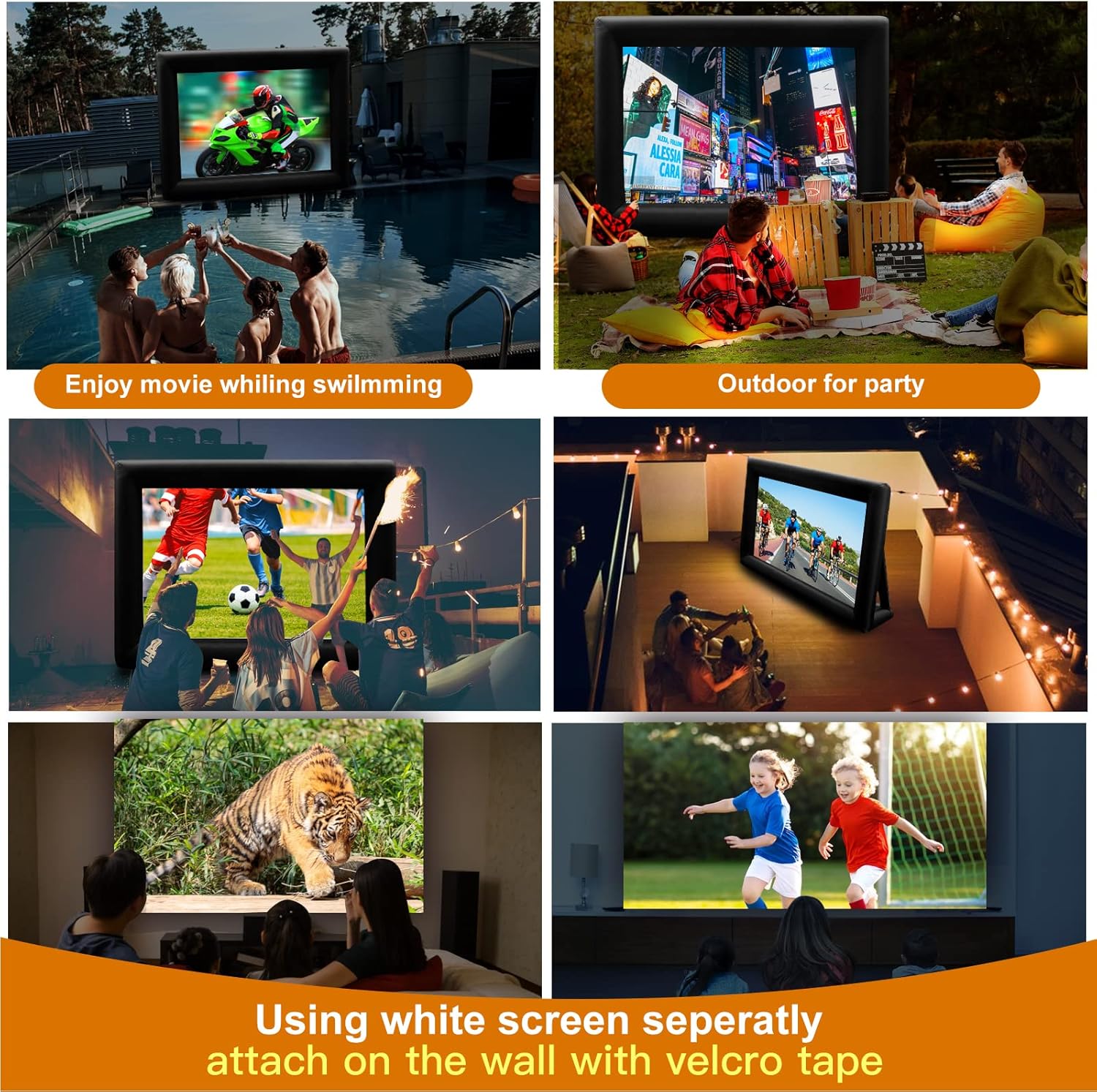 16.5FT Inflatable Outdoor Movie Screen with Air Blower and Carry Bag I614