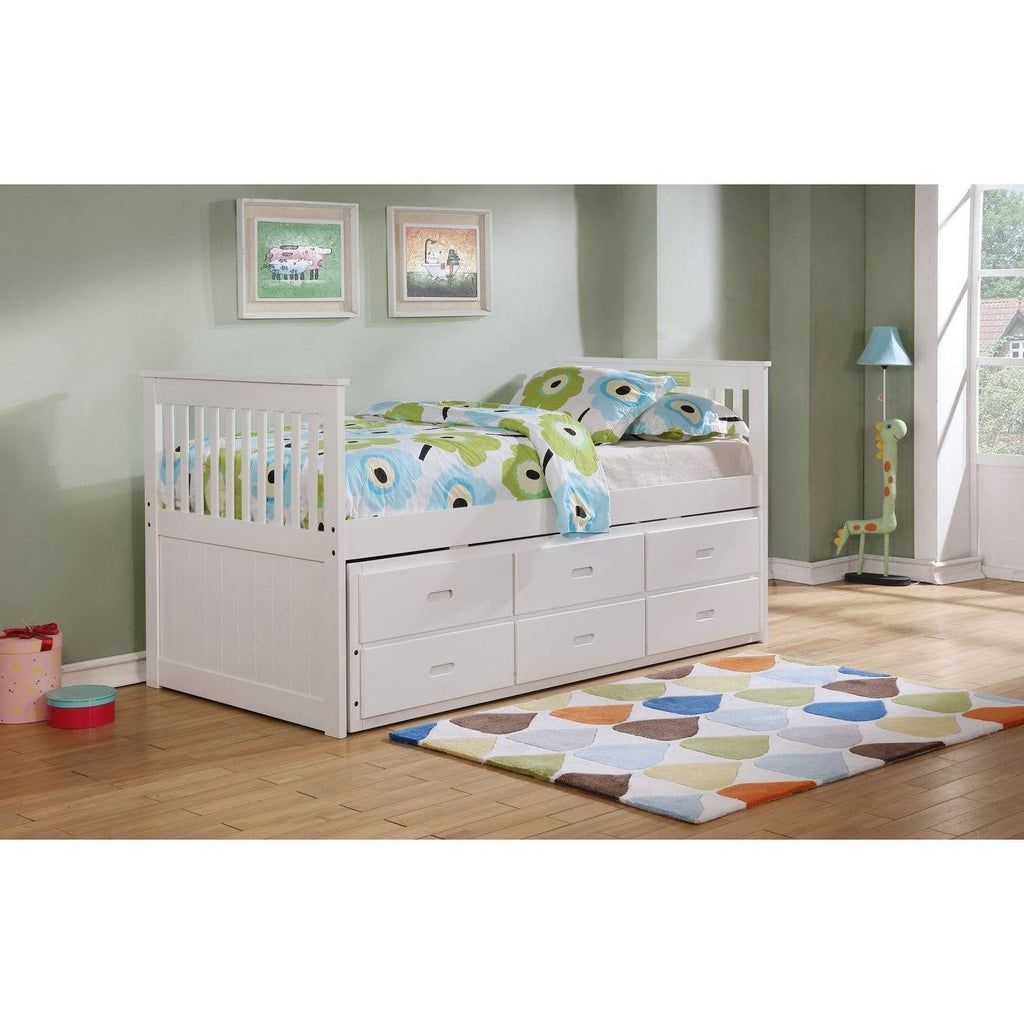 White Finish Twin Captain Bed with Trundle and Storage N148898