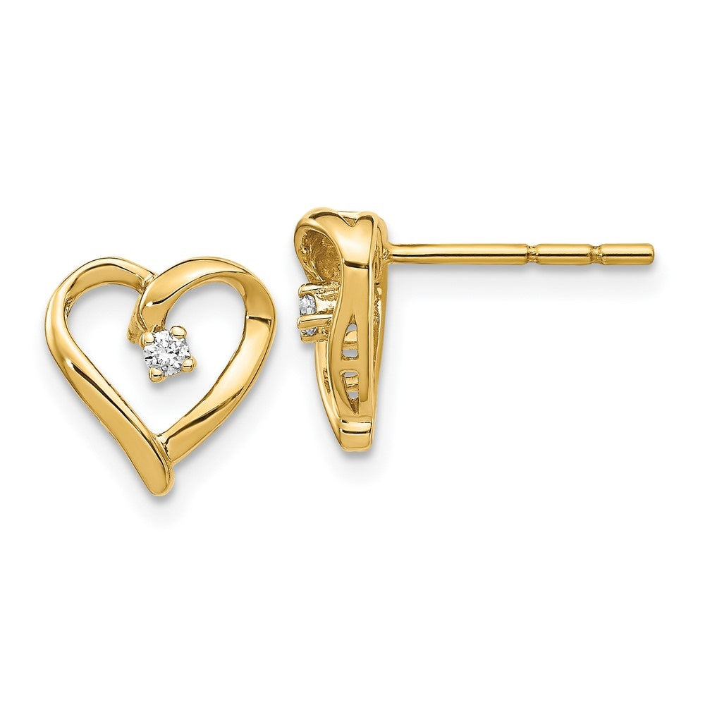14k Yellow Gold Diamond Heart Stud Earrings P78535