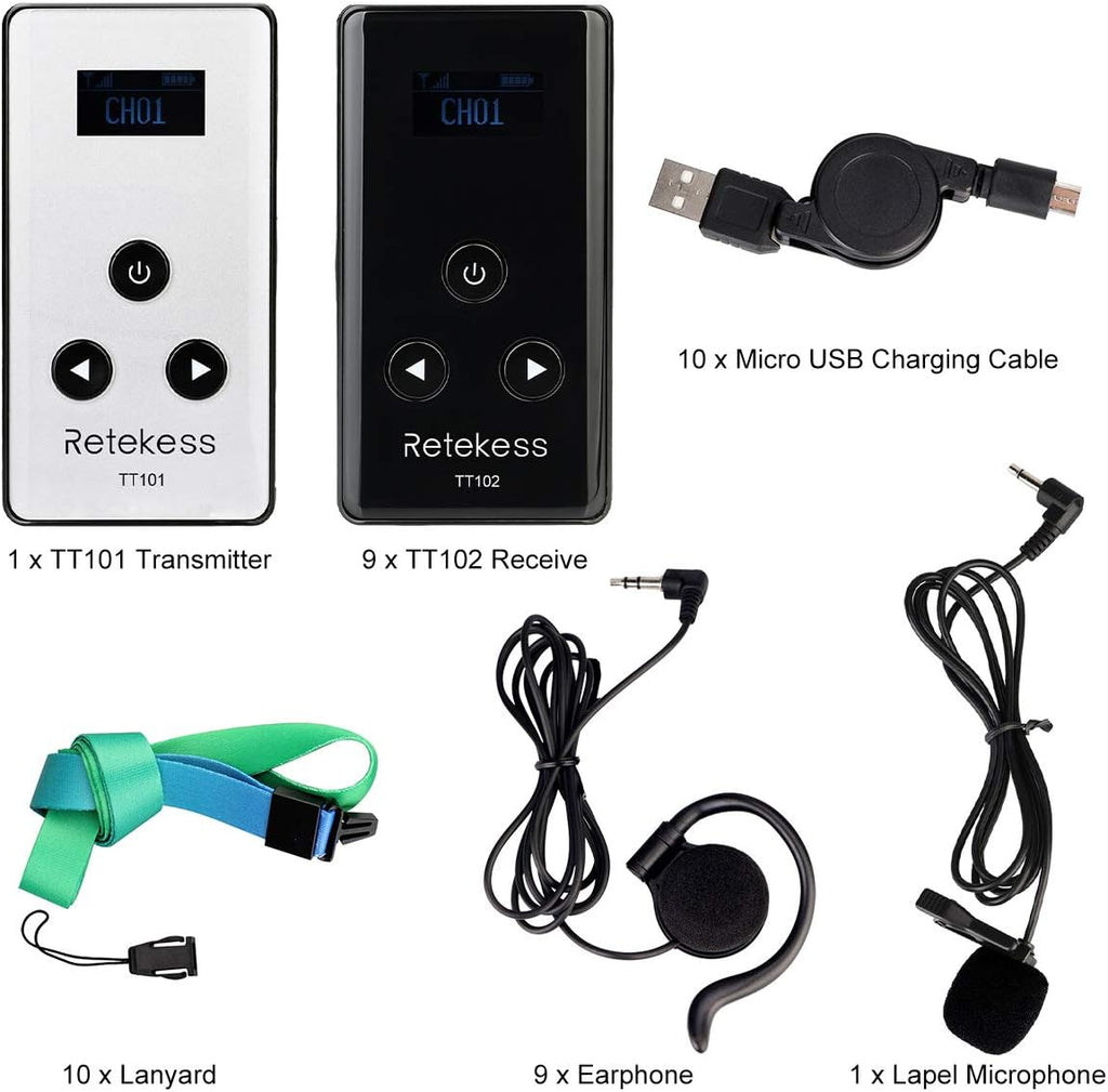 Wireless Tour Guide System with Mute, Multichannel Transmitter and Receivers J83739