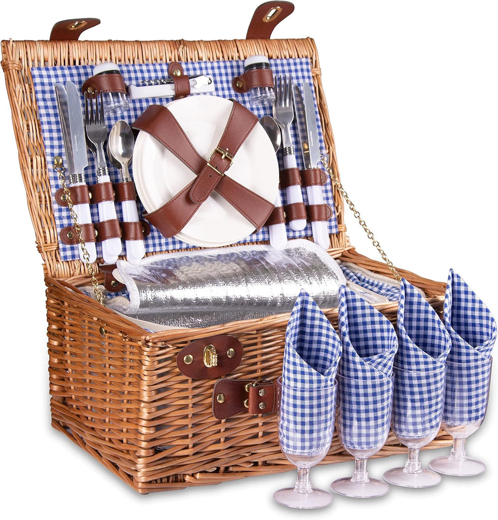 Picnic Basket for 2 with Insulated Liner, Grey Stripes E965393