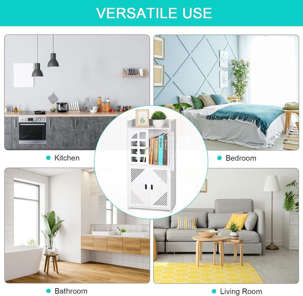 White PVC Double Door Floor Standing Storage Cabinet A399