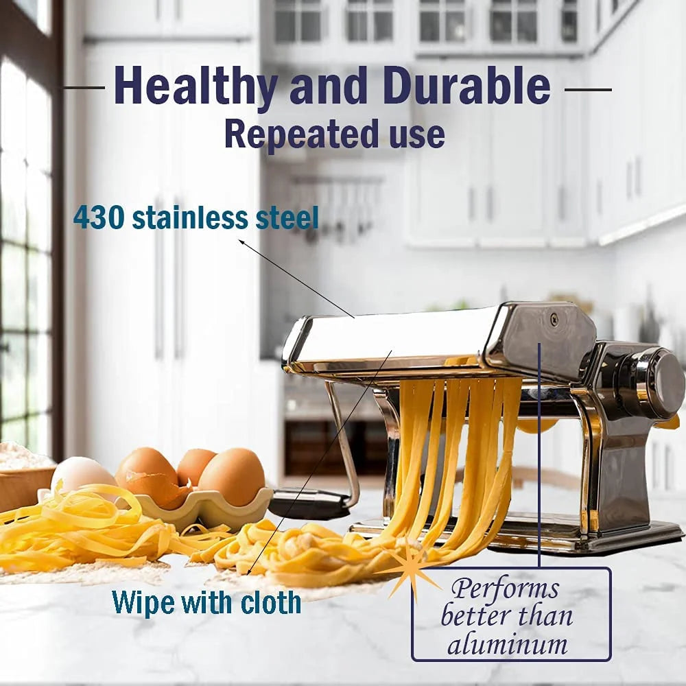 Pasta Maker Machine with 9 Adjustable Thickness Settings, Includes Cutter and Hand Crank V6782