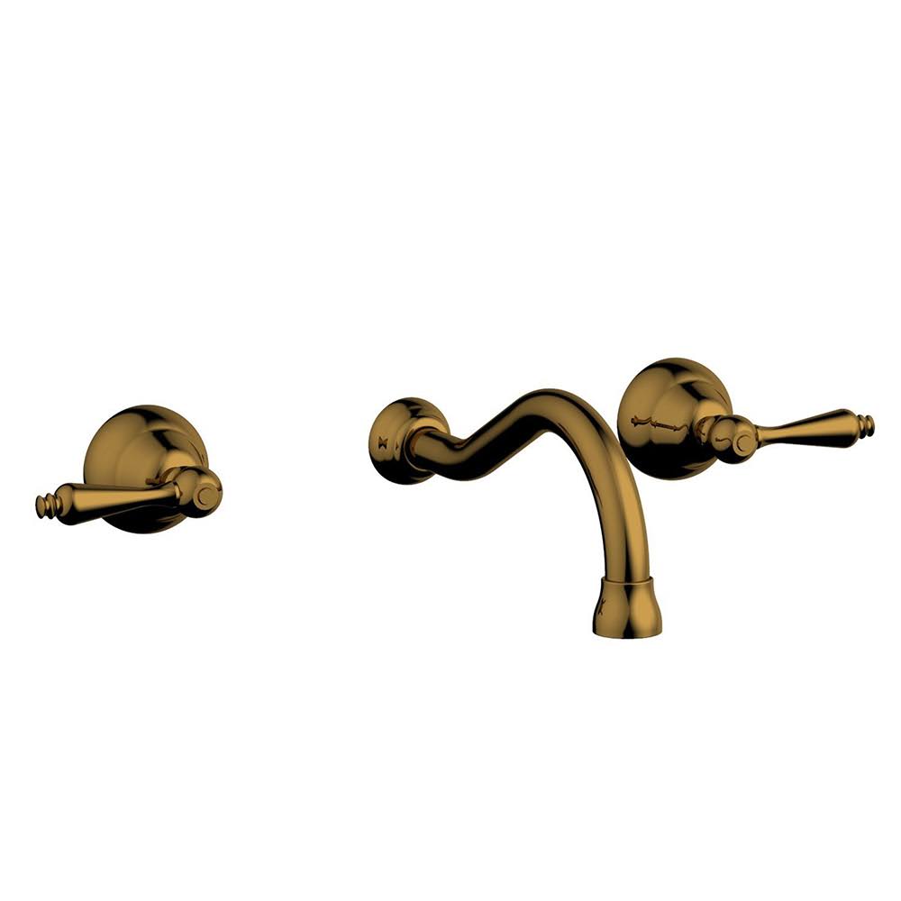 Polished Brass Double Straight Handle Wall Mount Bathroom Sink Faucet P174