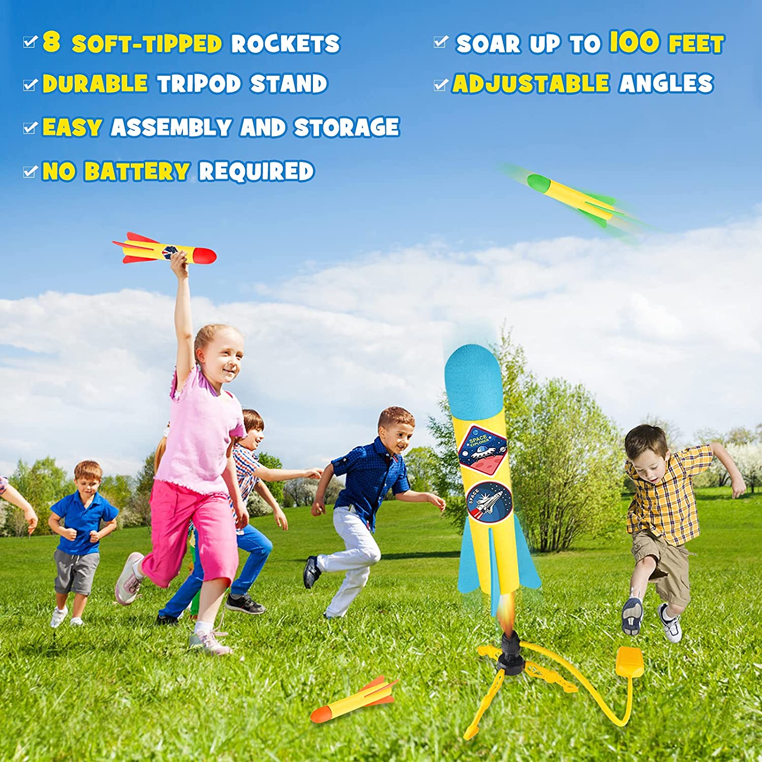Terra Toy Rocket Launcher, 2 Launchers & 8 Foam Rockets, Outdoor Toy E499320