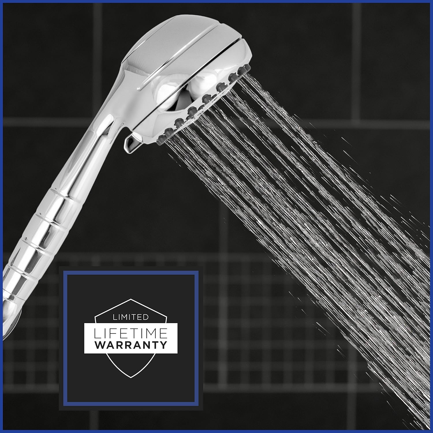 Chrome Hand Held Shower Head with 7 Spray Settings and 5' Hose, Chrome Shower Arm Diverter Pack of 2 L2398