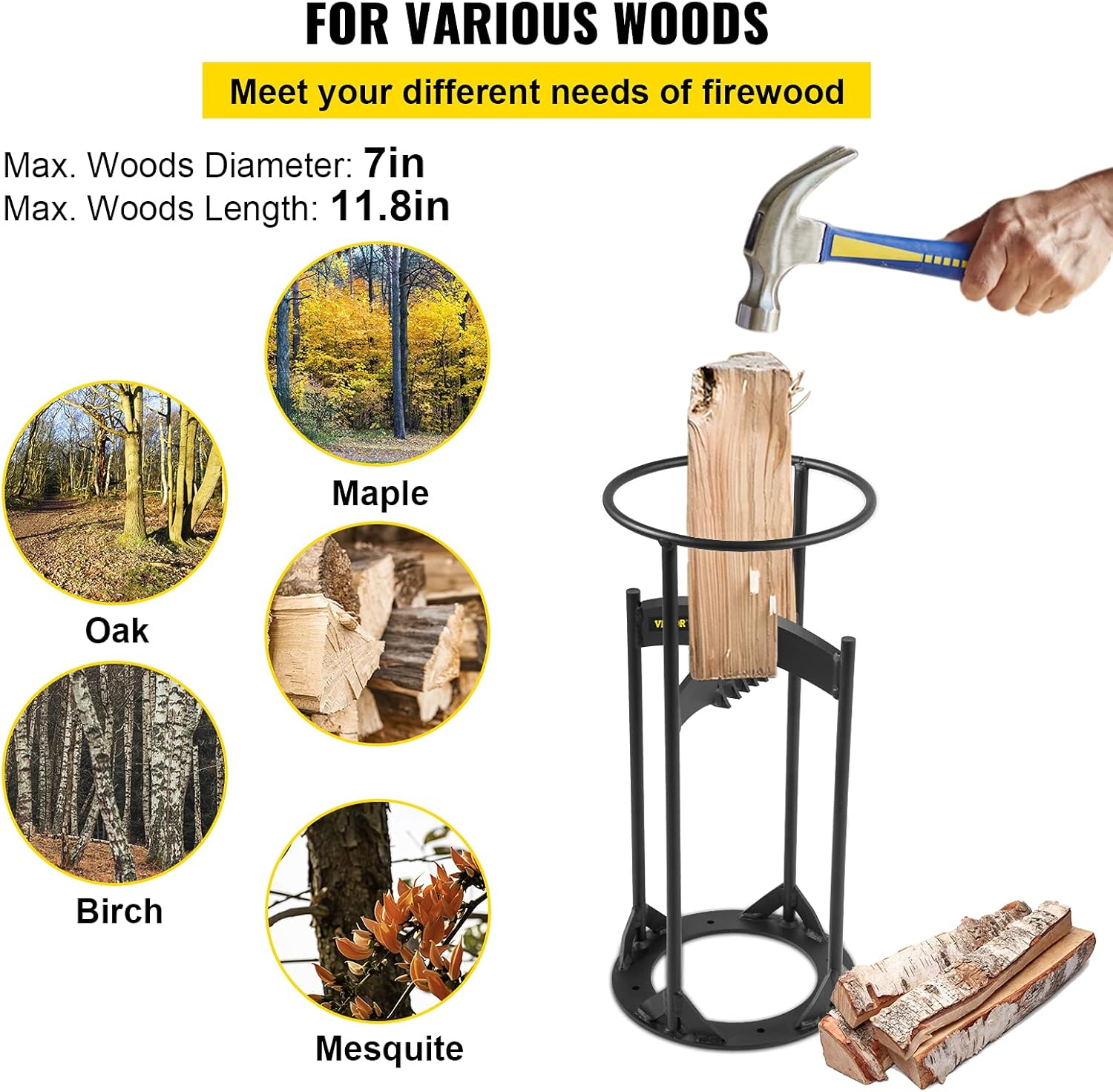 Q235 Steel Manual Wedge Wood Splitter with 4 Screws & Blade Cover X8635