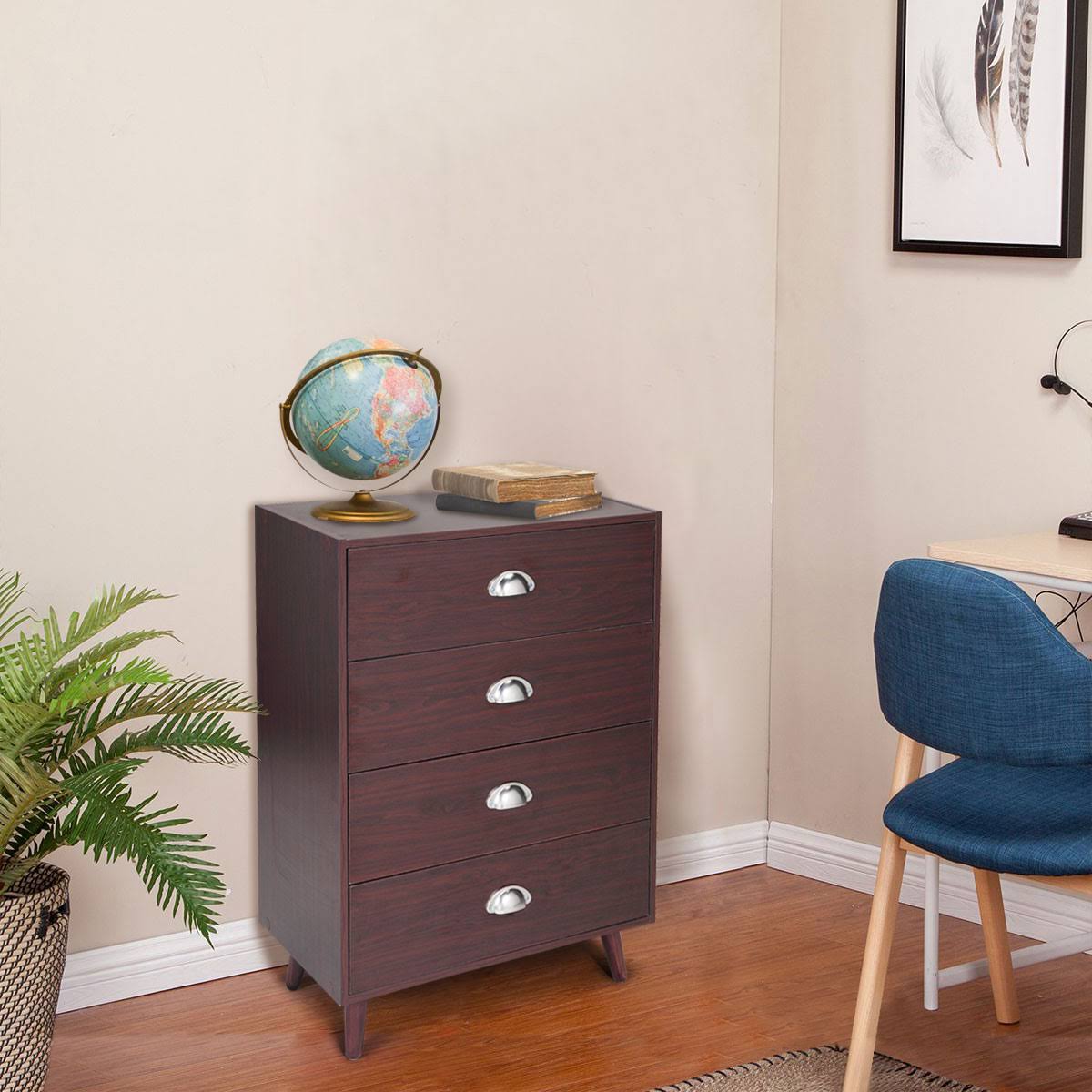 Brown 4 Drawer Nightstand Cabinet O537