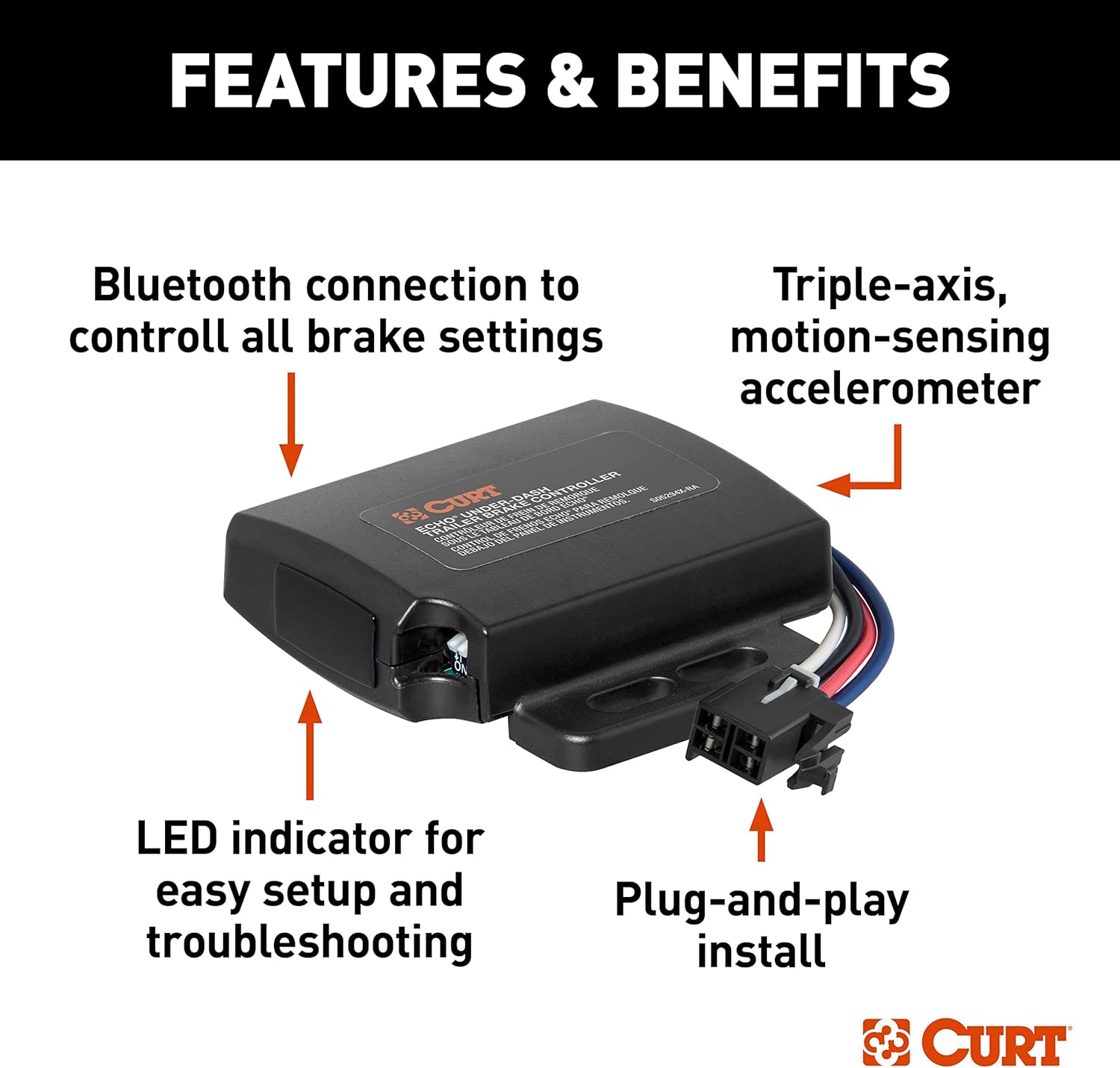 Electric Trailer Brake Controller with Bluetooth-Enabled Smartphone Connection U434596