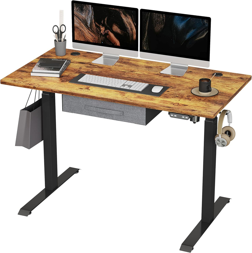 White Frame 55x24 Inches Electric Standing Desk with Drawers C591
