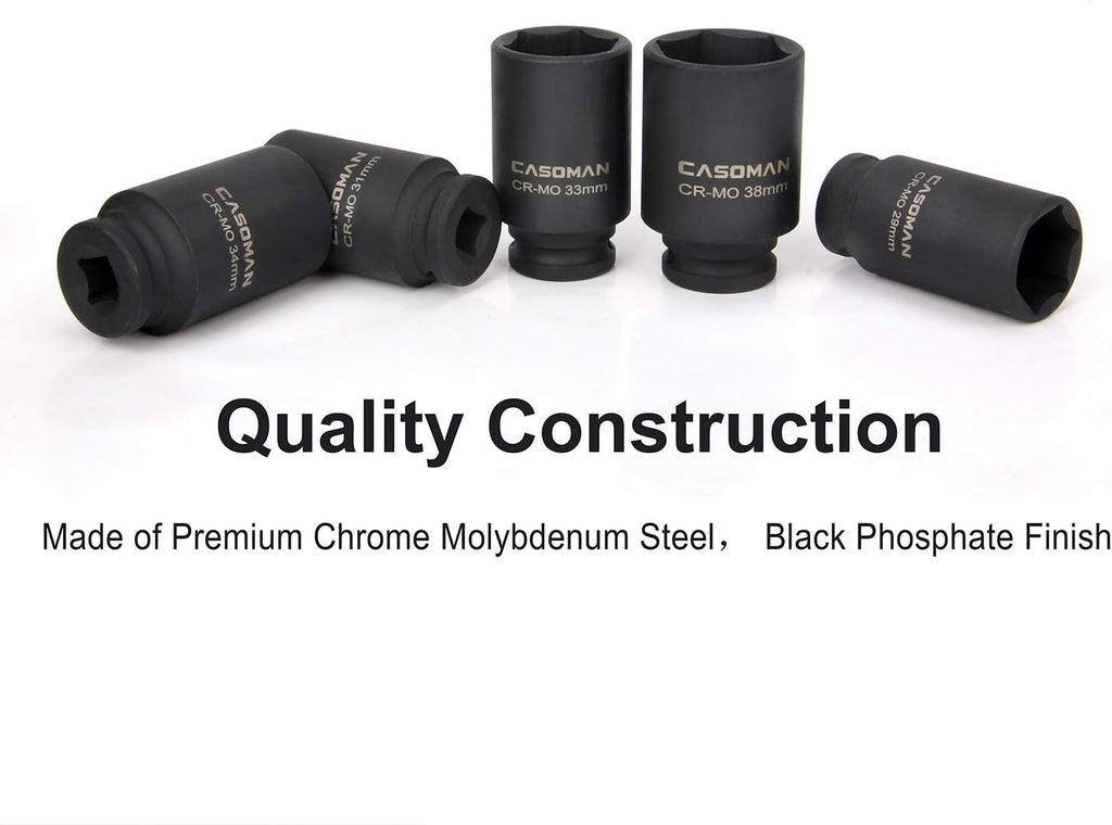 1/2-Inch Drive Deep Impact Socket Set, 6 Point, CR-MO, Metric, 29mm-38mm, 9-Piece N6844
