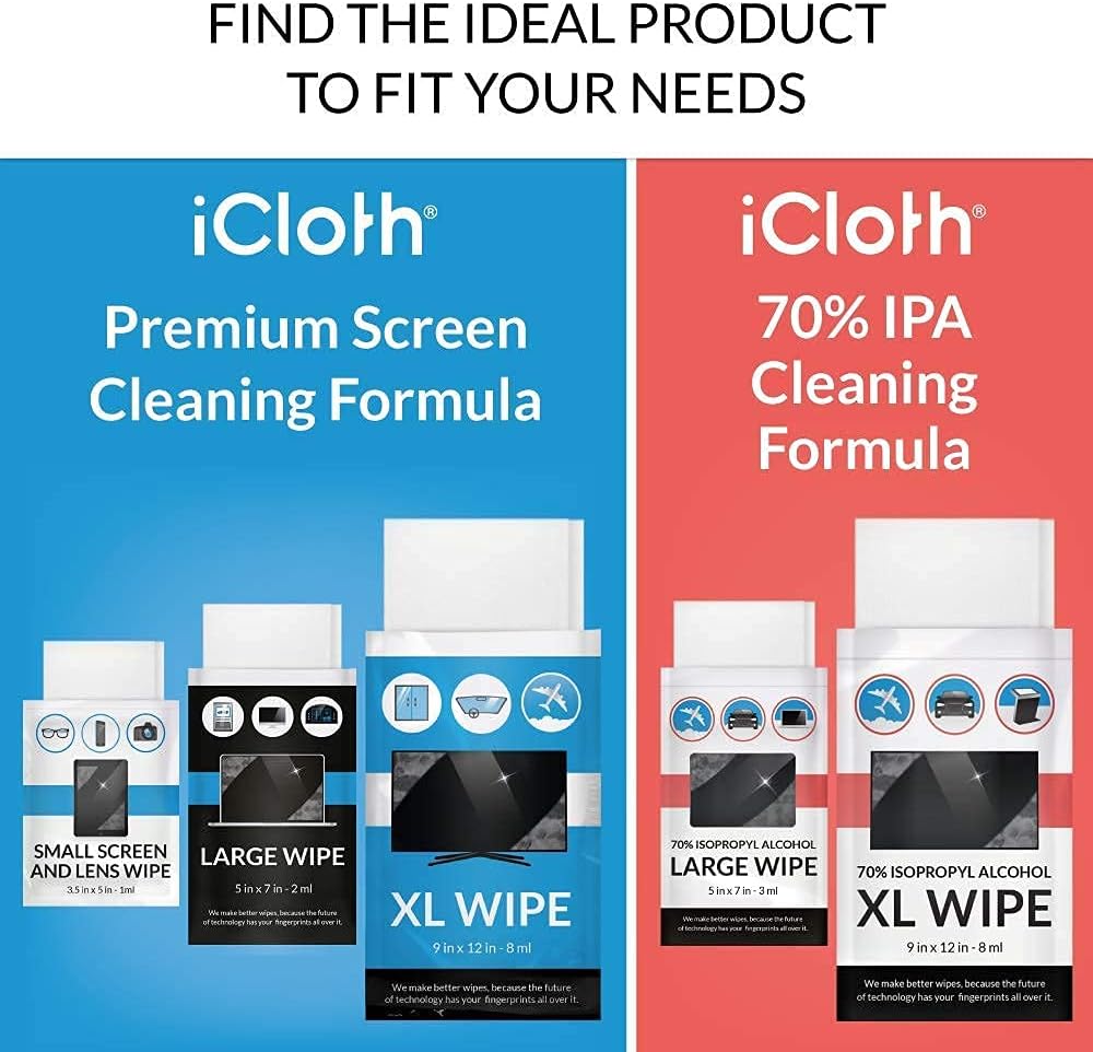 Screen Cleaning Wipes, 100 Wipes, Extra Large, Individually Wrapped, Pack of 2 N106