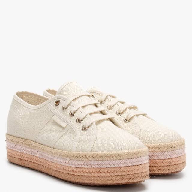 Light Sand Beige Canvas Rope Flatform Shoes W439