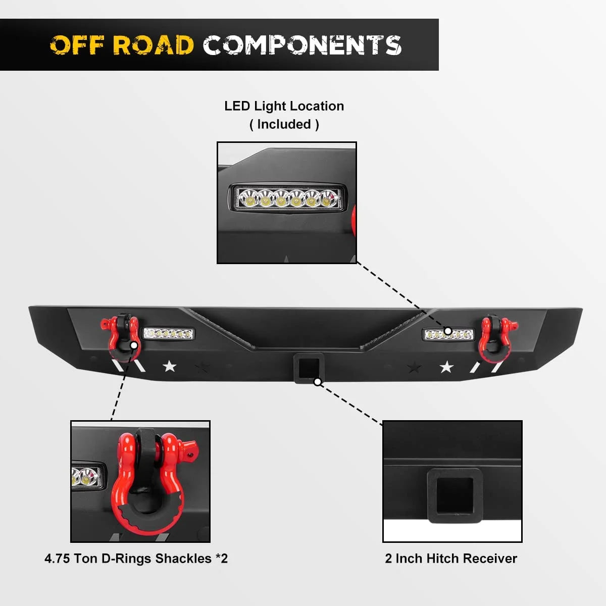 2PCS Full Width Bumper Combo with Winch Plate & LED Lights & D-rings & Fog Light Housing Q10270