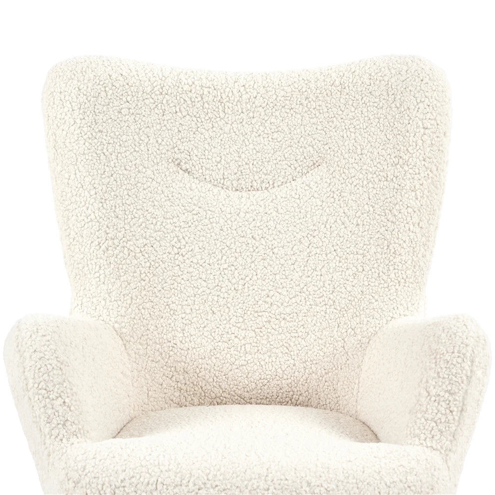 Ivory Boucle Accent Chair and Ottoman Set with Golden Metal Legs A85904
