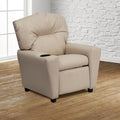 Beige Vinyl Kids Recliner with Cup Holder A2532