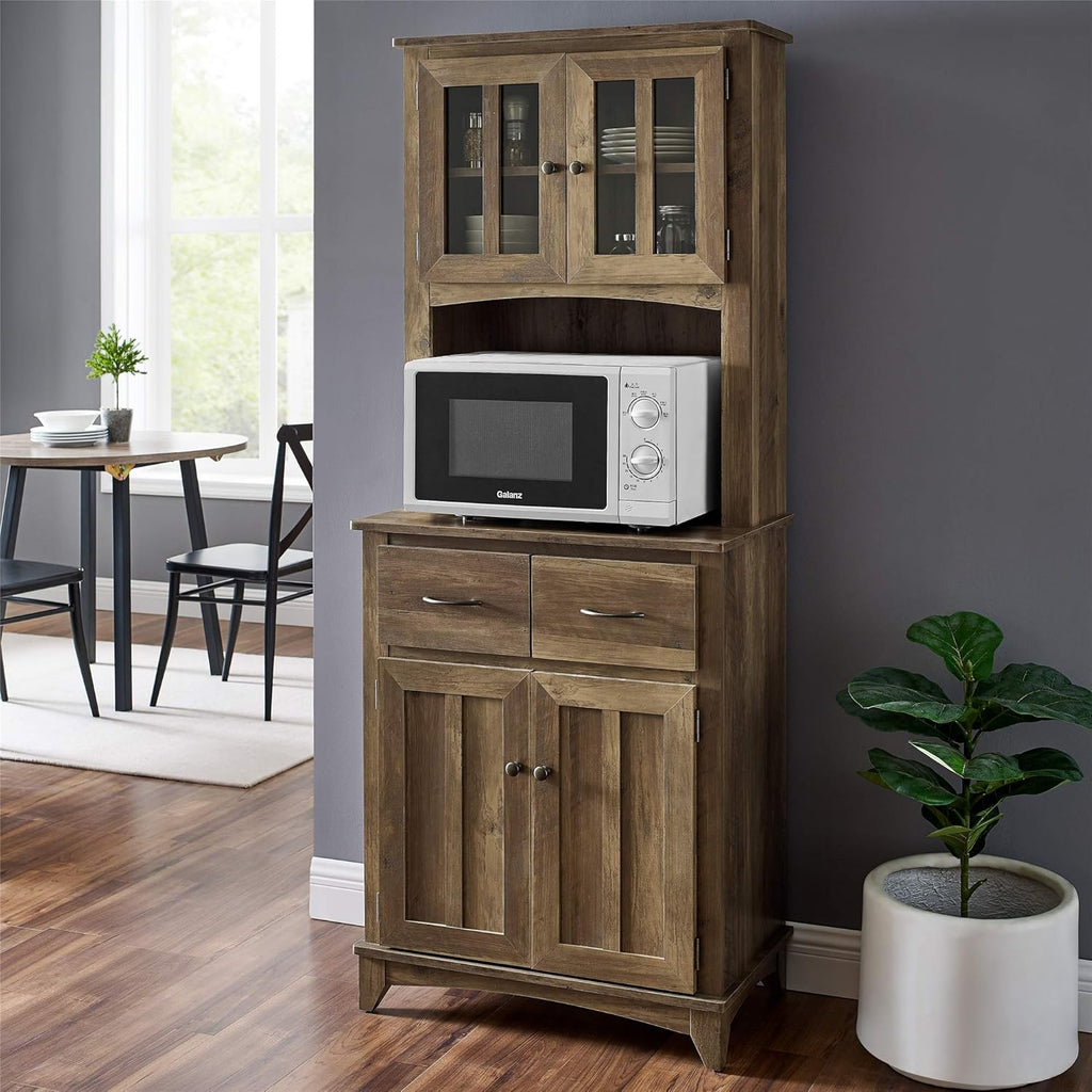 Charcoal Microwave Storage Stand with Double Door Top and Bottom Cabinets J99600