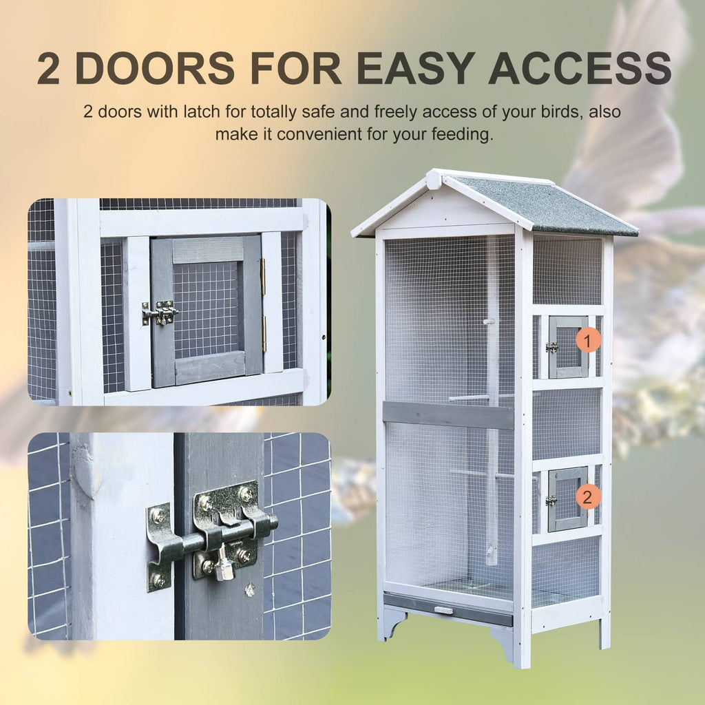 Grey Outdoor Wooden Bird Cage with Removable Bottom Tray C15005