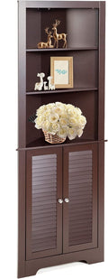 White Bathroom Corner Storage Cabinet with 3 Open Shelves A43502