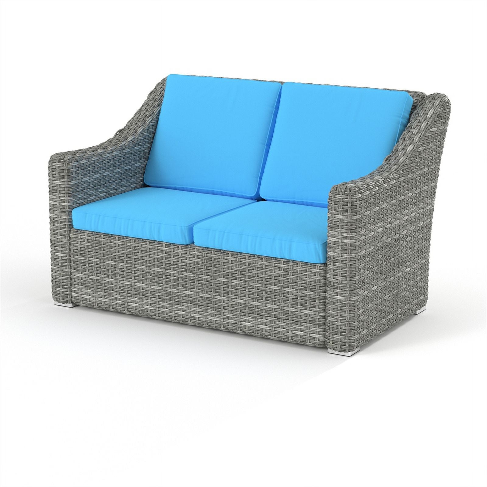 Teal Cast Iron Outdoor Wicker Loveseat I640058