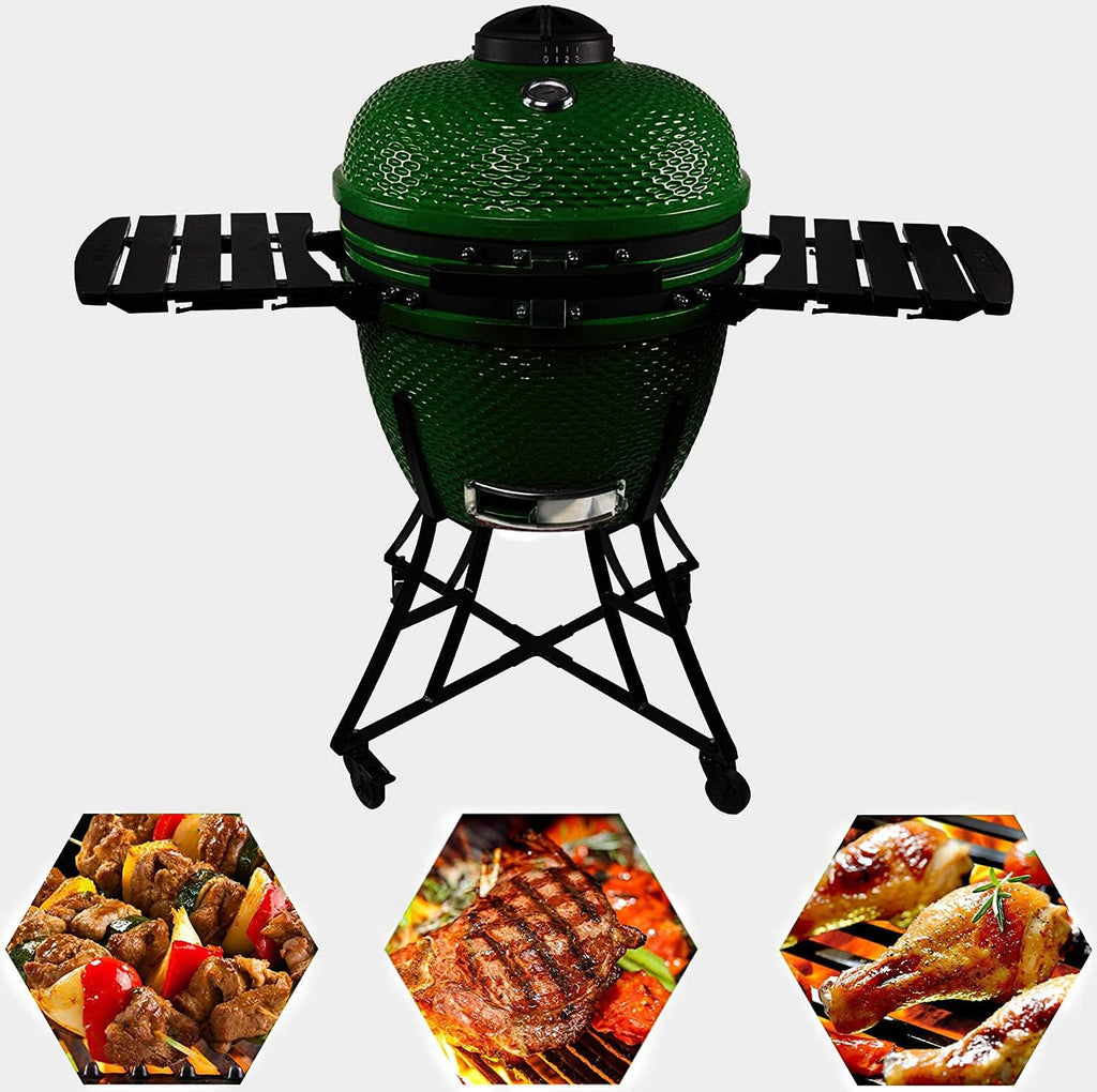 Green Ceramic Barbecue Charcoal Grill with Side Table U176