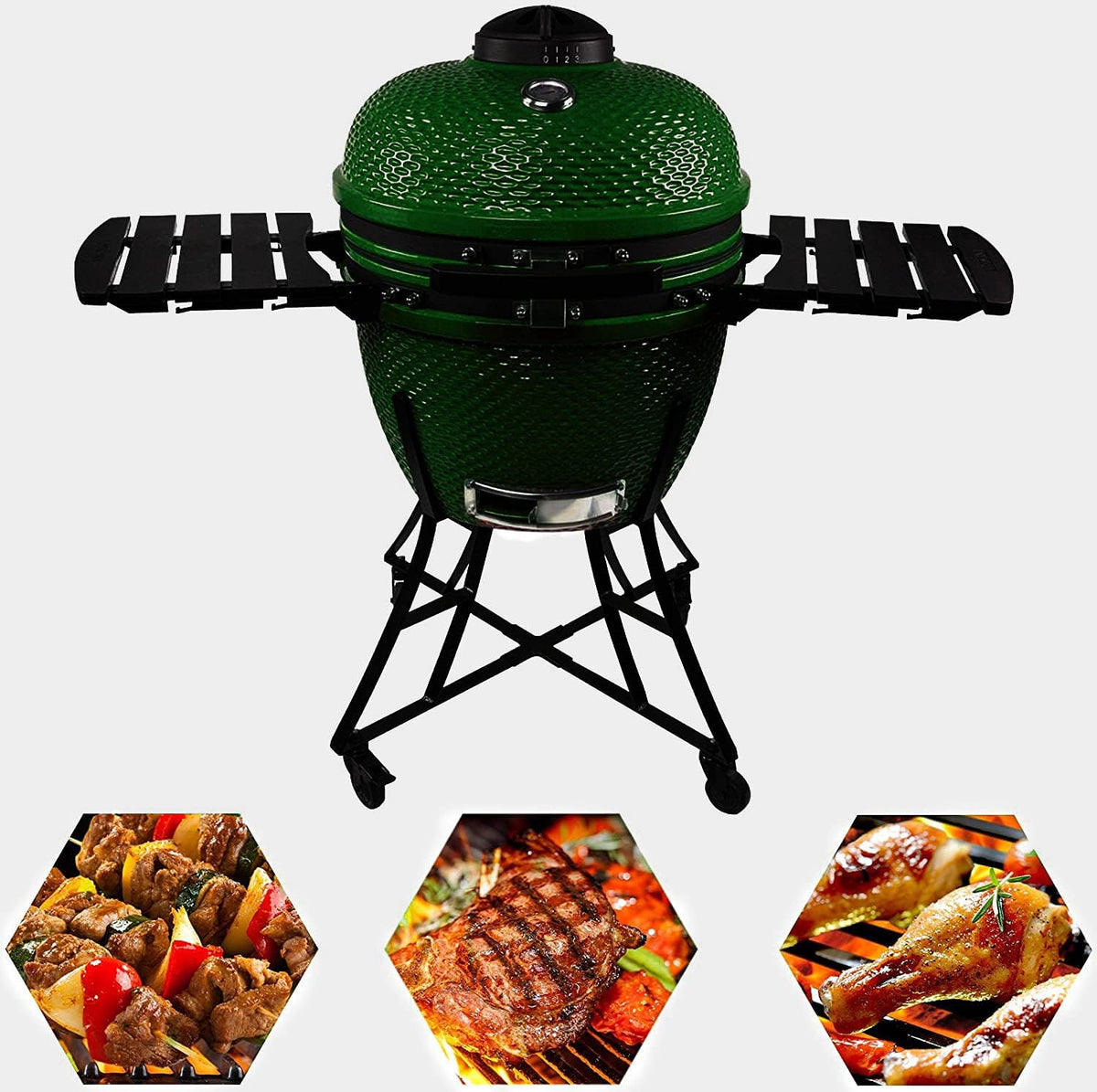 Green Ceramic Barbecue Charcoal Grill with Side Table U176