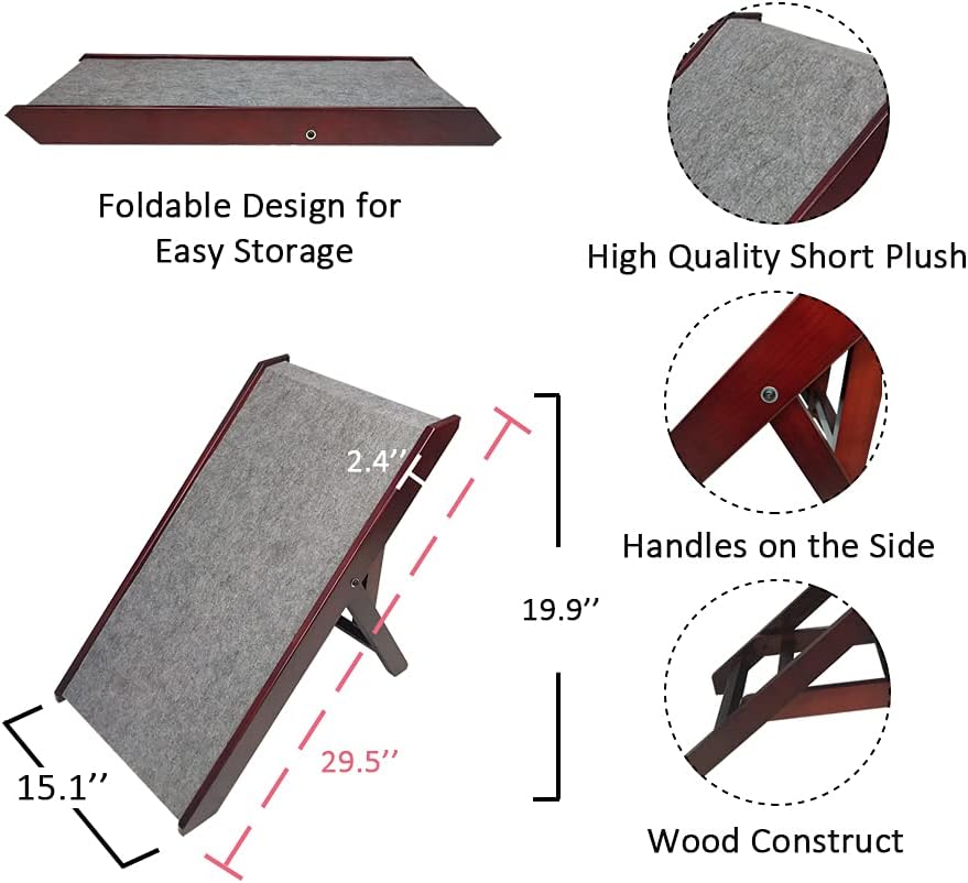 Wood Pet Ramp Adjustable Foldable Wide Dog Ramp N663356
