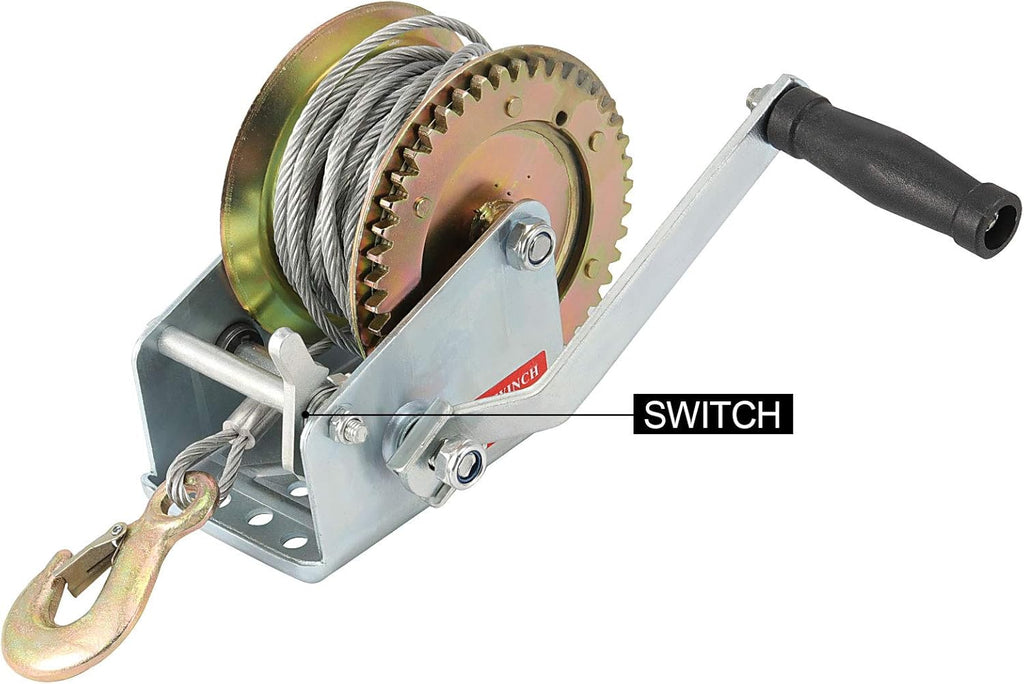 1600lbs Capacity Heavy Duty Hand Winch with 49FT Steel Cable, Pack of 2 C922