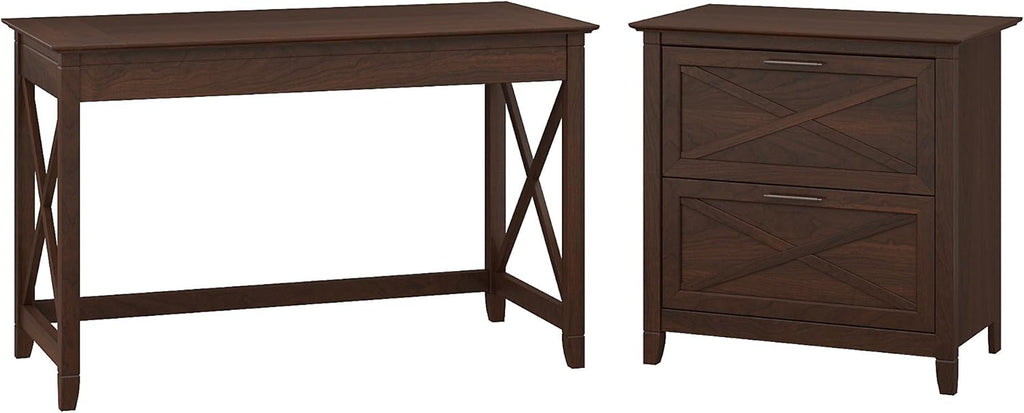 48W Writing Desk with 2 Drawer Lateral File Cabinet in Washed Gray V6094