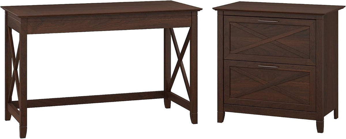 48W Writing Desk with 2 Drawer Lateral File Cabinet in Washed Gray V6094