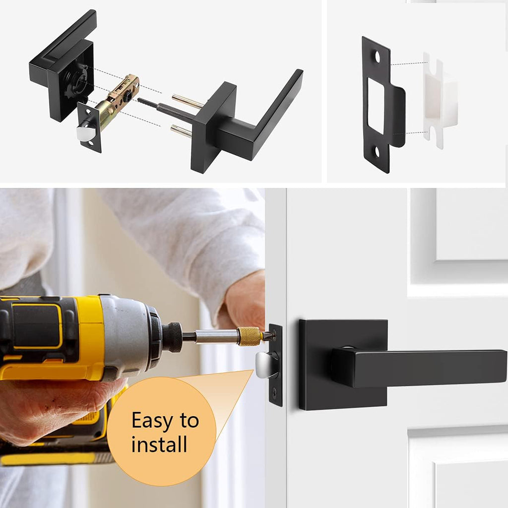 Matte Black Privacy Door Levers with Square Rosette N575868