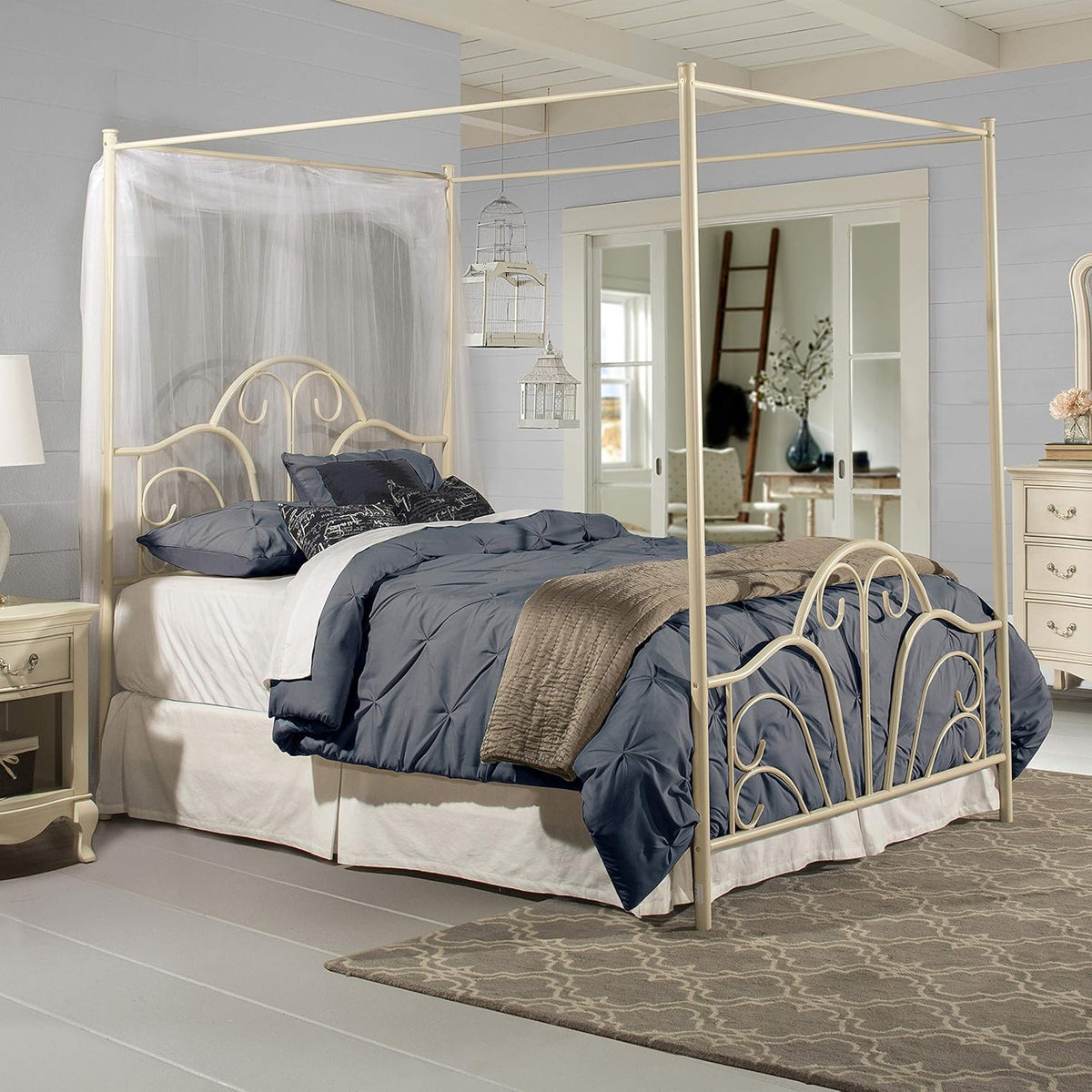 Cream Metal Canopy Bed, Queen E307