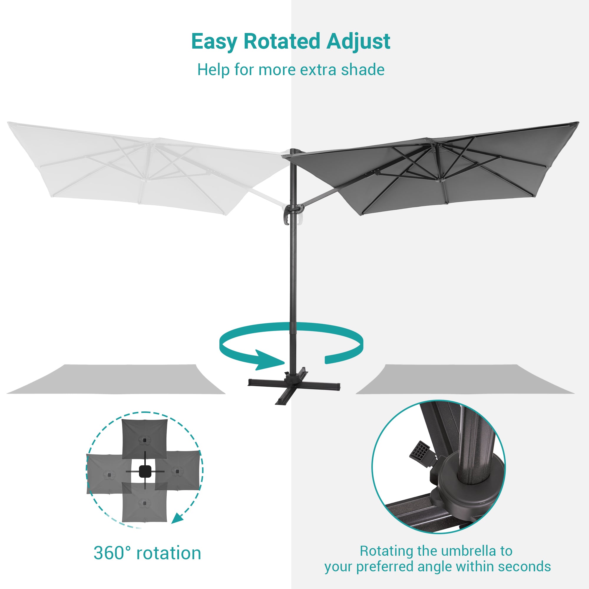 10×8FT Cantilever Patio Umbrella, Gray I990