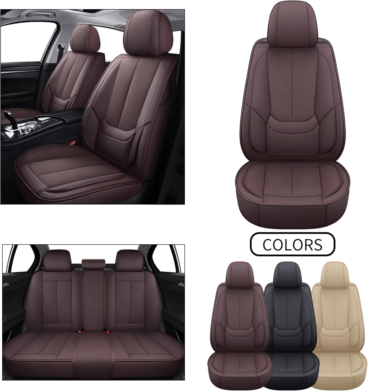 Black Faux Leather 5pcs Universal Seat Cover Set W276530