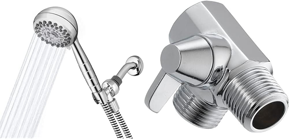 Chrome Hand Held Shower Head with 7 Spray Settings and 5' Hose, Chrome Shower Arm Diverter Pack of 2 L2398