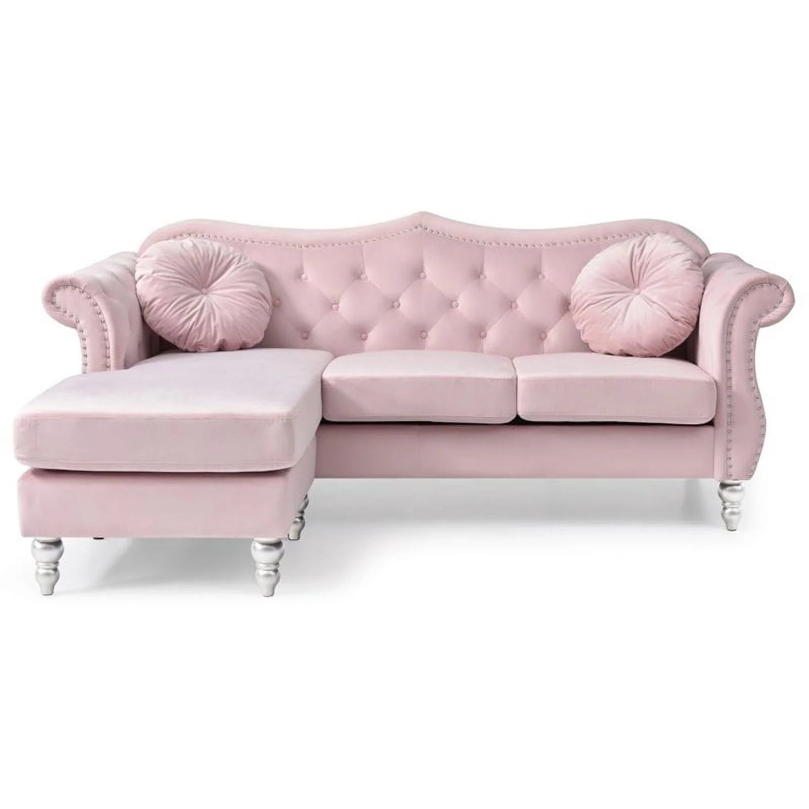Pink 2-Piece Furniture Set with Sofa Chaise and Loveseat P946